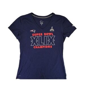 Nike Dri Fit Womens Large Patriots Super Bowl XLIX Champions V Neck T Shirt